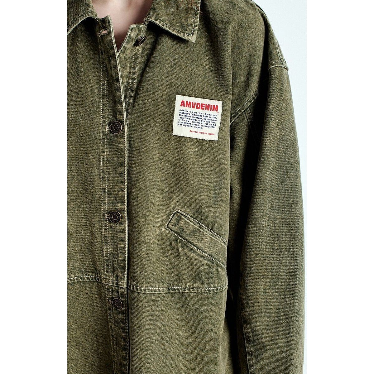 Uzatown Denim Oversize Jacket with Button Fastening olive, AMERICAN VINTAGE