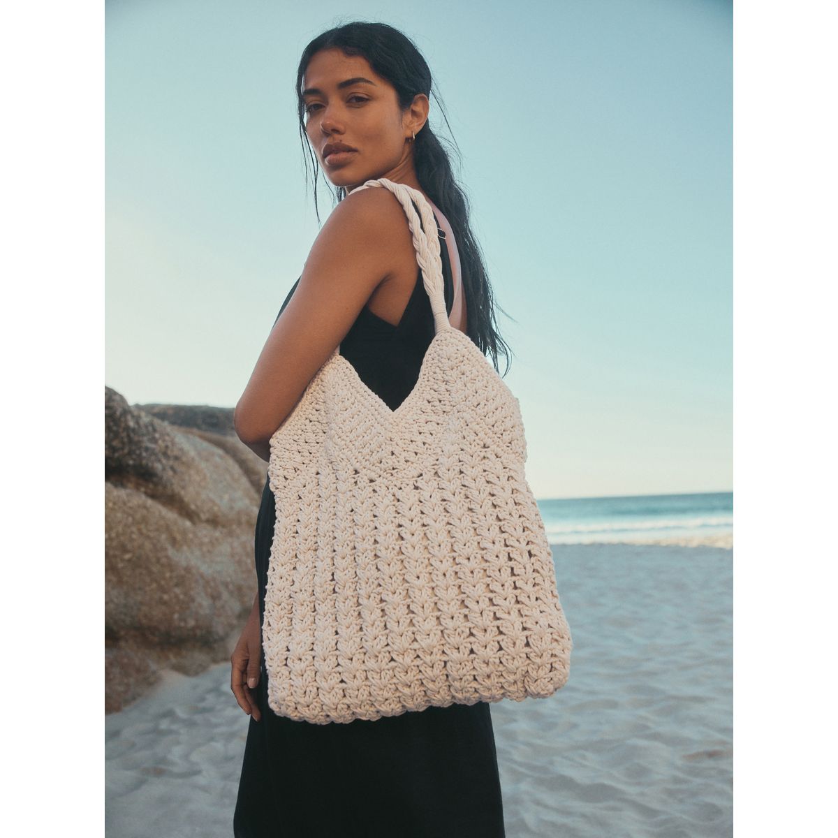 Sac porté épaule style macramé naturel, NEXT
