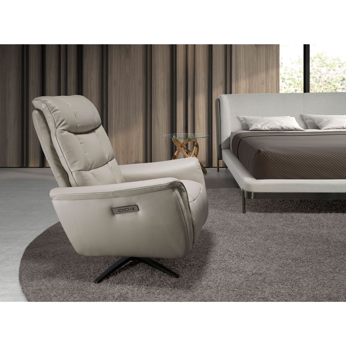 Fauteuil pivotant en cuir gris | noir, ANGEL CERDA
