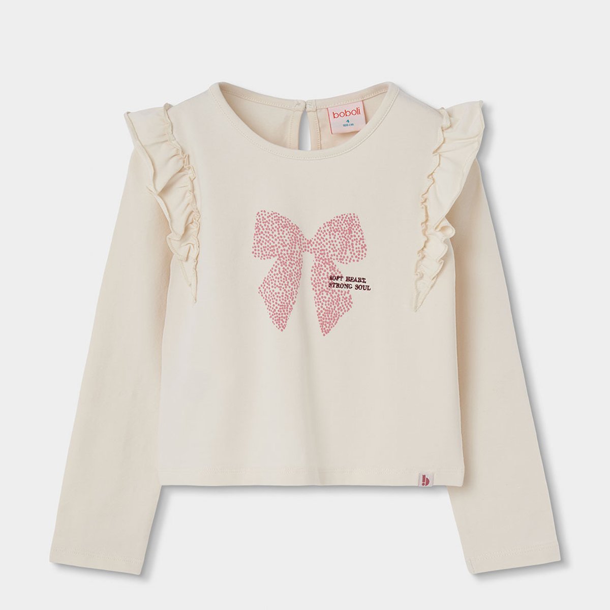 T-shirt fille en maille imprimé noeud beige, BOBOLI