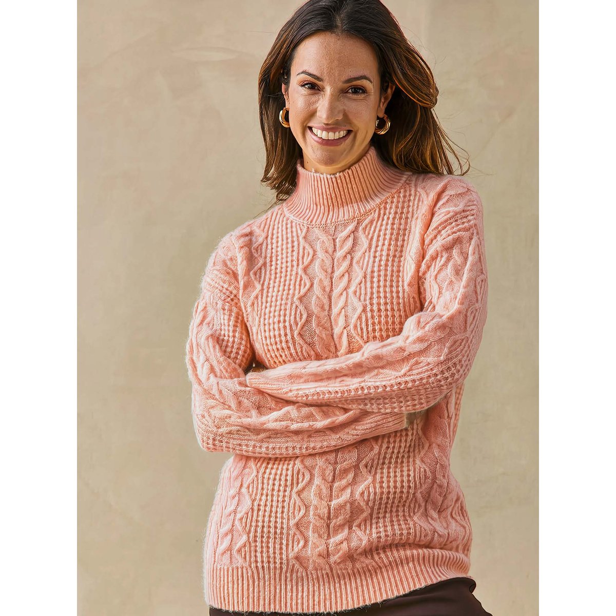 Pull maille fantaisie col montant rose, DAXON