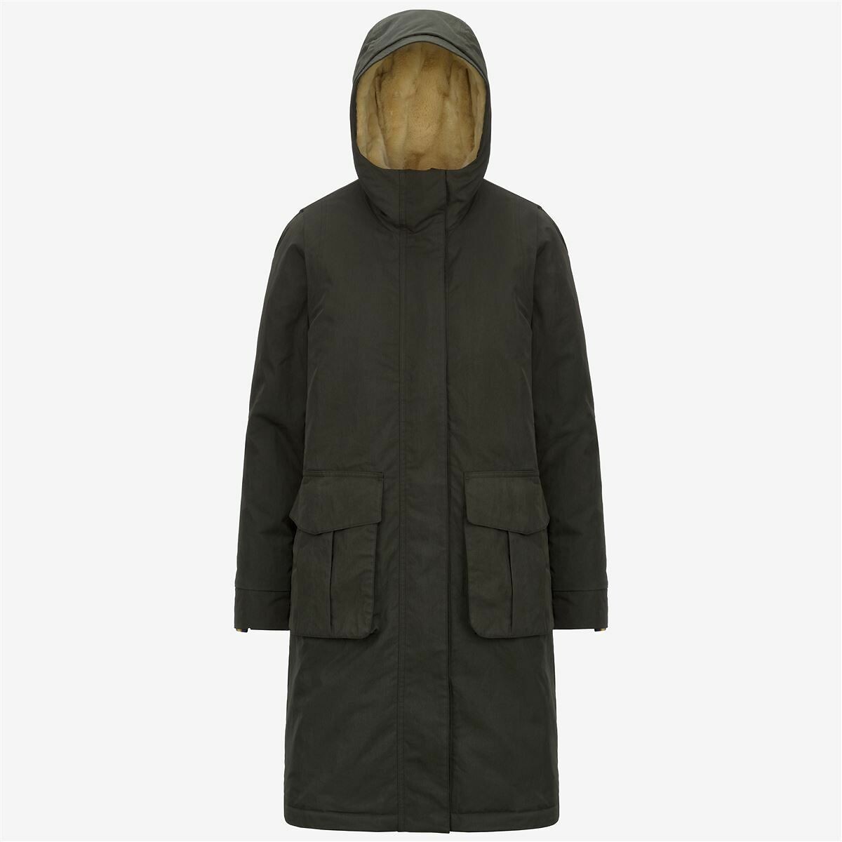 Brunil Cotton Feel Long Hooded Parka khaki, K-WAY