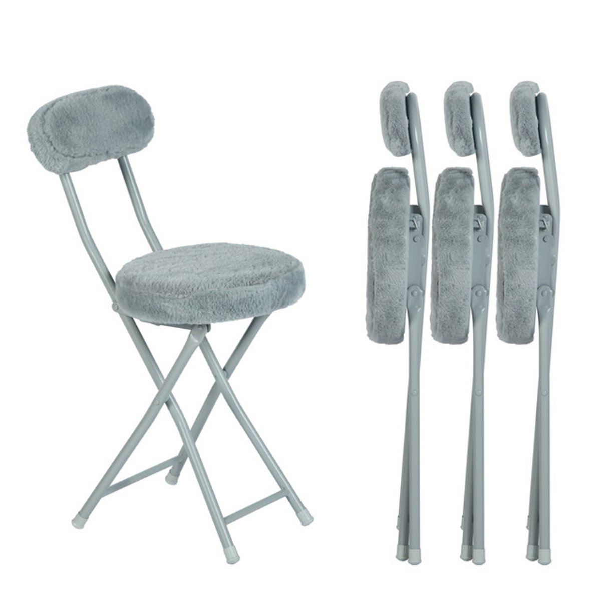 Lot de 4 chaises pliant en imitation fourrure, ERNSTPLUSH gris, MEUBLES COSY