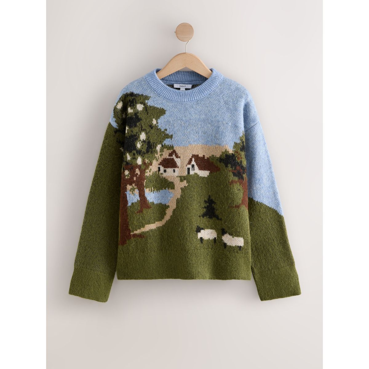 Pull ras du cou imprimé paysage vert multi, NEXT