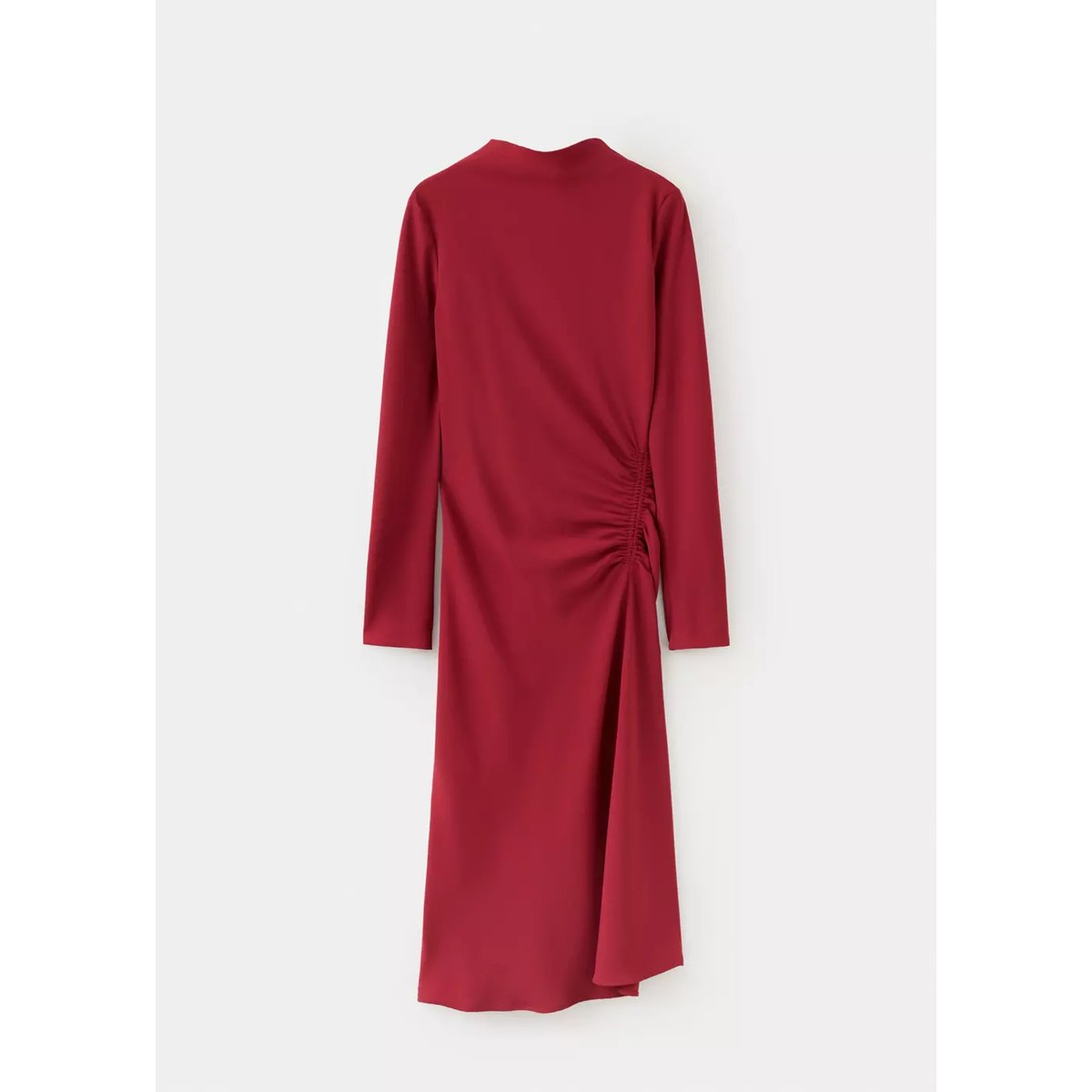 Robe à manches longues froncée rouge, MANGO