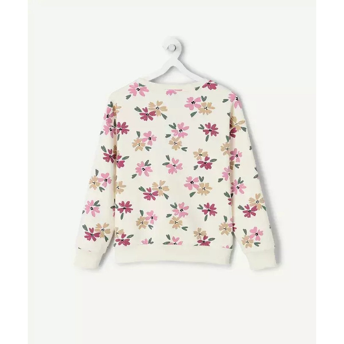 Sweat col rond imprimé fleuri, en molleton imprimé fleuri rose, TAPE A L'OEIL