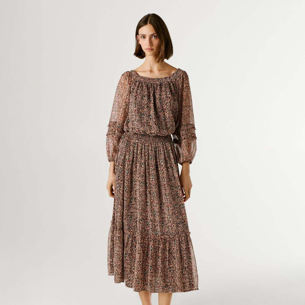 Robe Longue À Imprimé Fantasie brun terre, PEPE JEANS