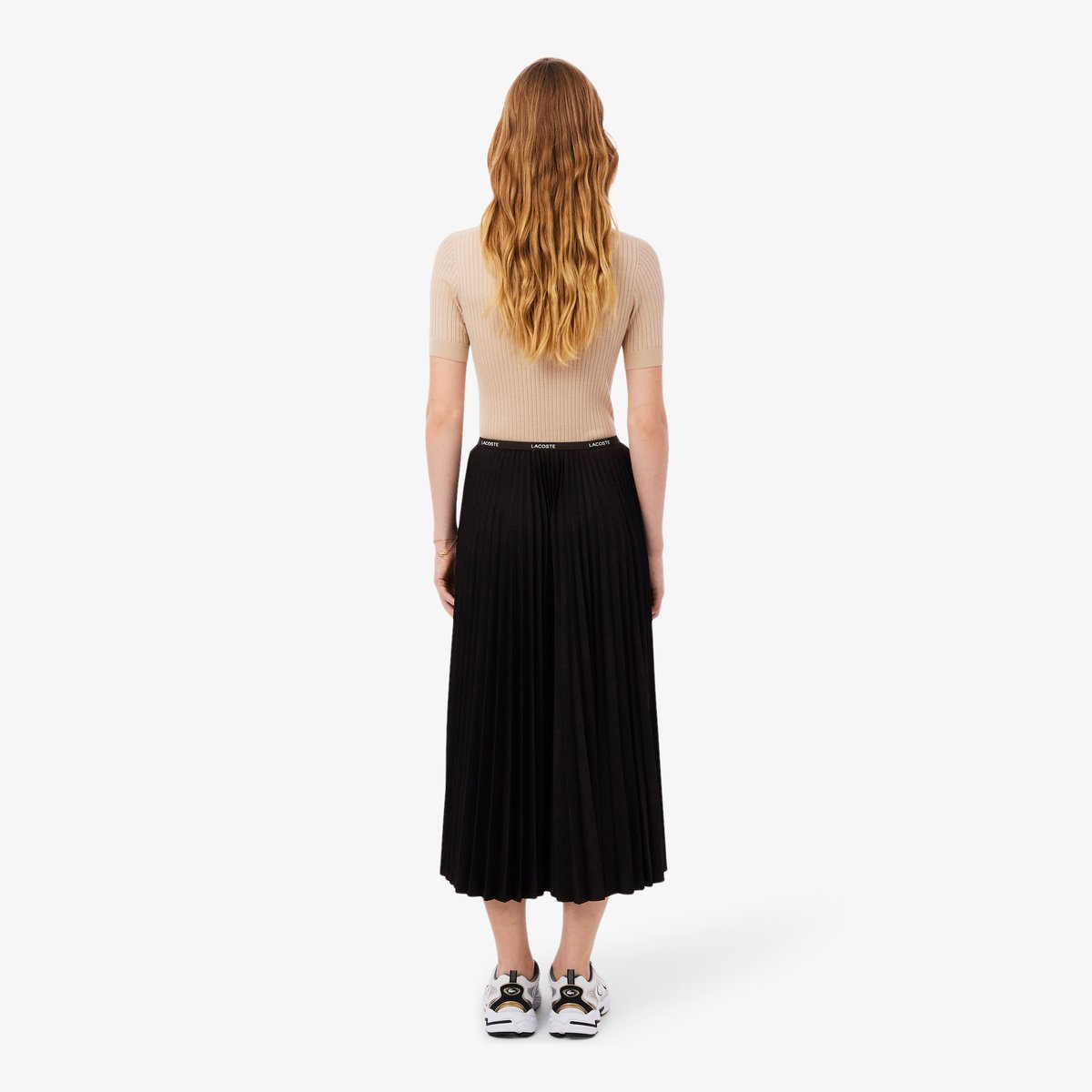 Jupe longue plissée taille élastiquée marron-3la, LACOSTE