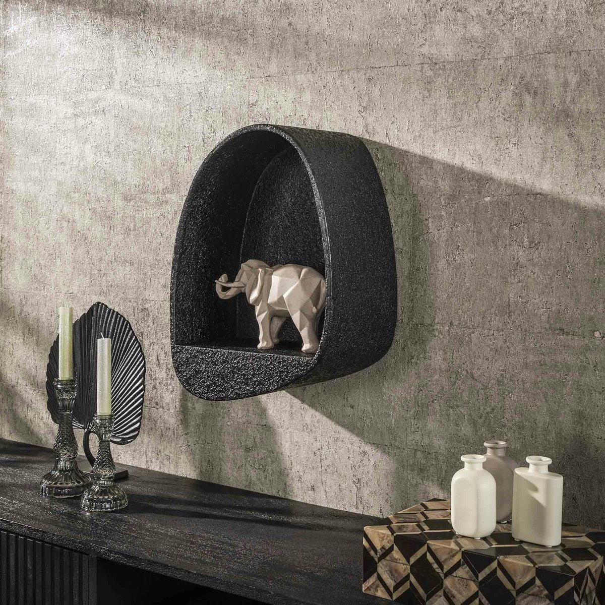 Etagère murale noire forme organique 46 cm TAJ noir, PIER IMPORT