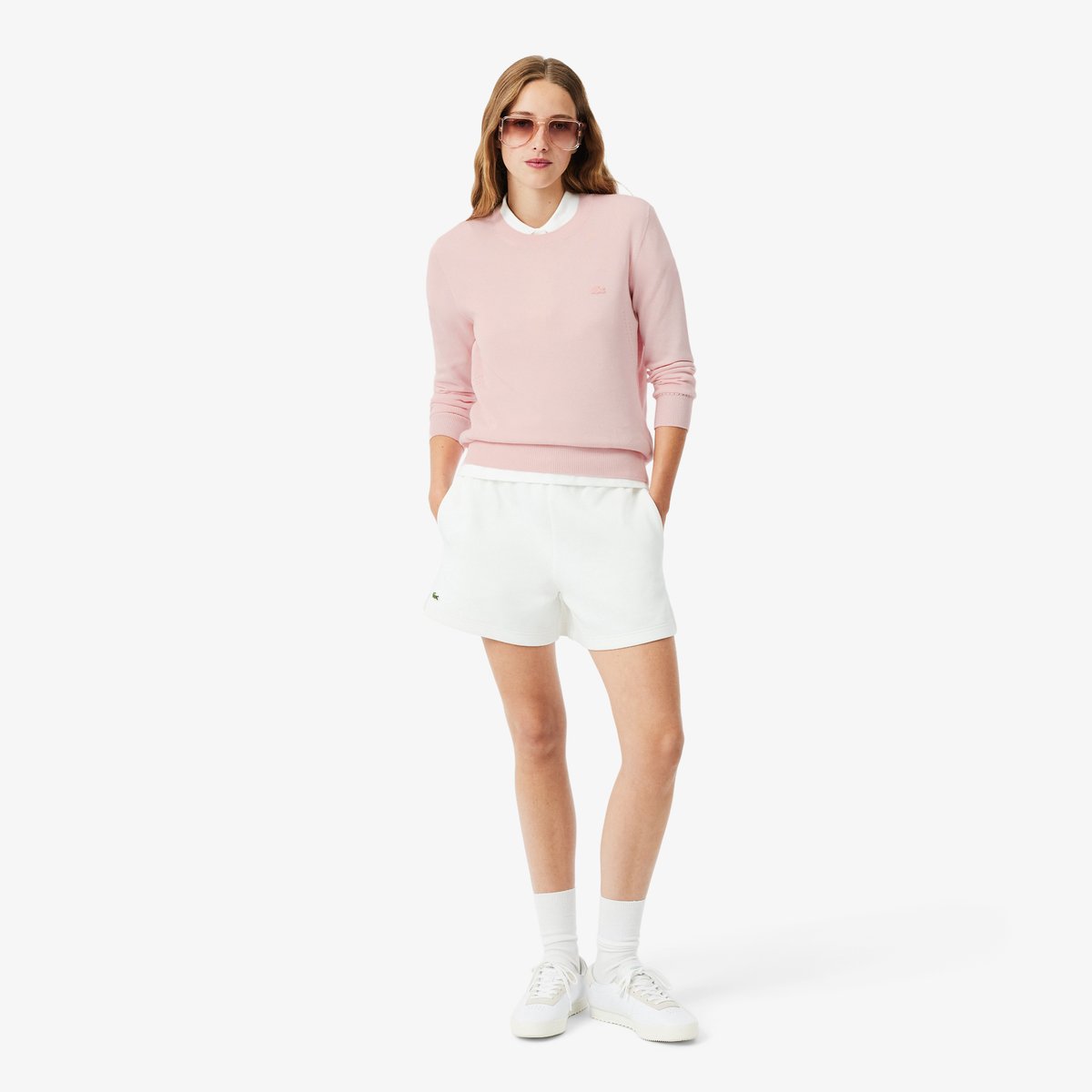 Pull col rond maille 3D rose-ady, LACOSTE