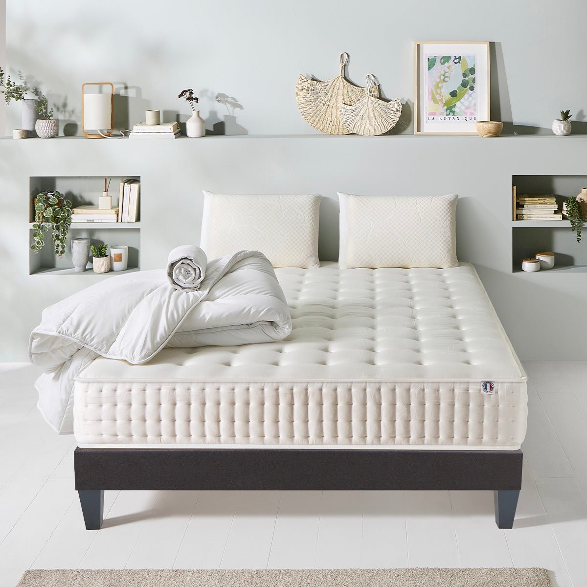 Pack Apollon 90x190 cm Matelas Mousse + Sommier Bois + Accessoires blanc, OLYMPE LITERIE