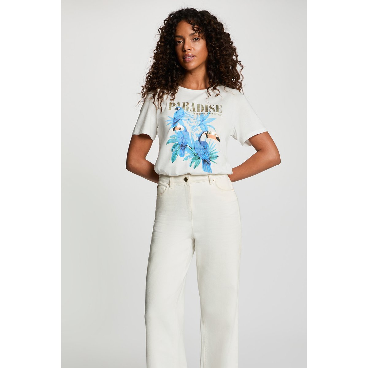 T-shirt imprimé col rond blanc, MORGAN