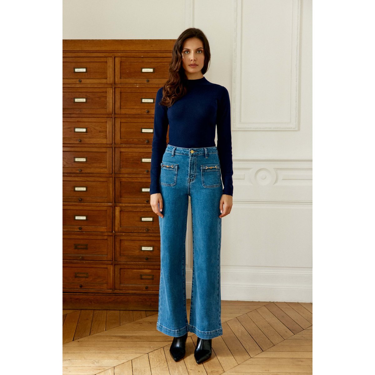 Pull col cheminé uni MARIONA 25-marine, LA PETITE ETOILE