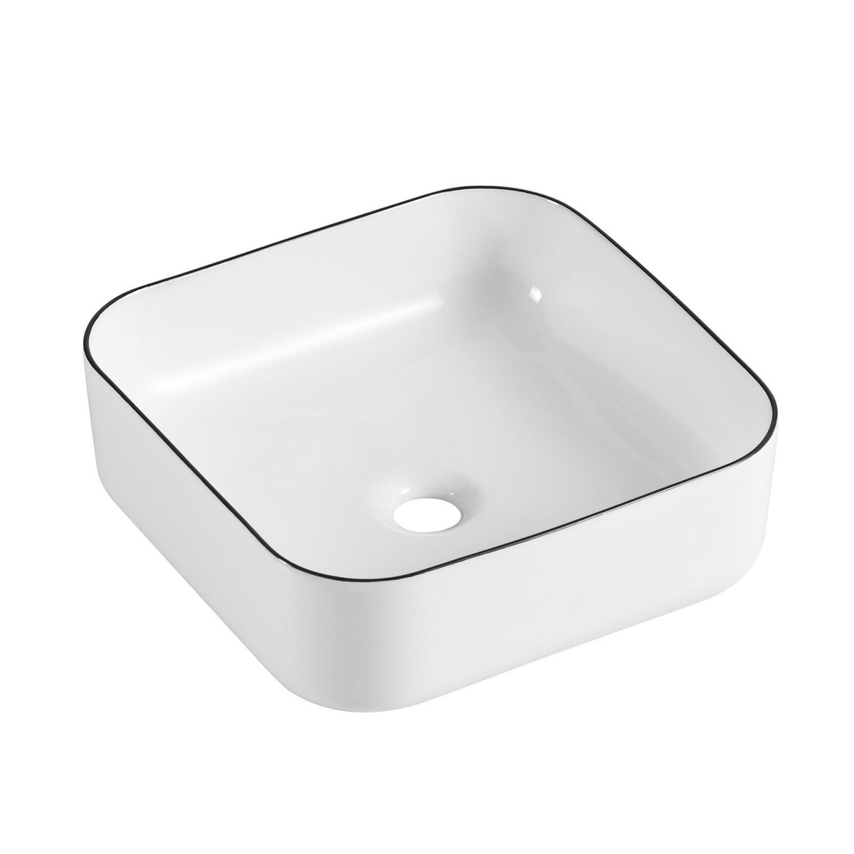 Vasque à poser carrée céramique blanche avec liseret noir 37cm ALIX noir et blanc, MOB IN
