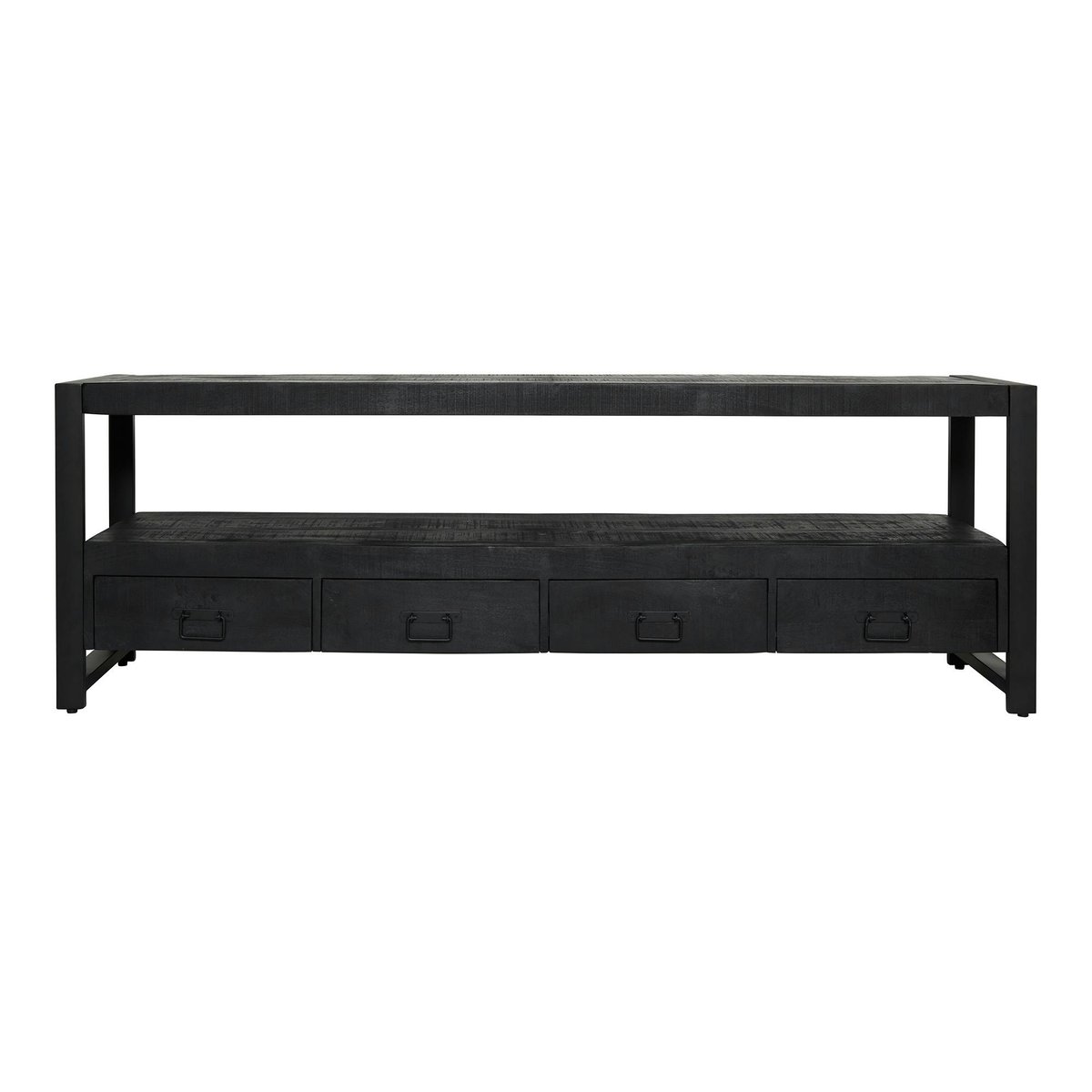 Meuble TV 4 tiroirs 1 niche bois métal MILORA noir, PIER IMPORT