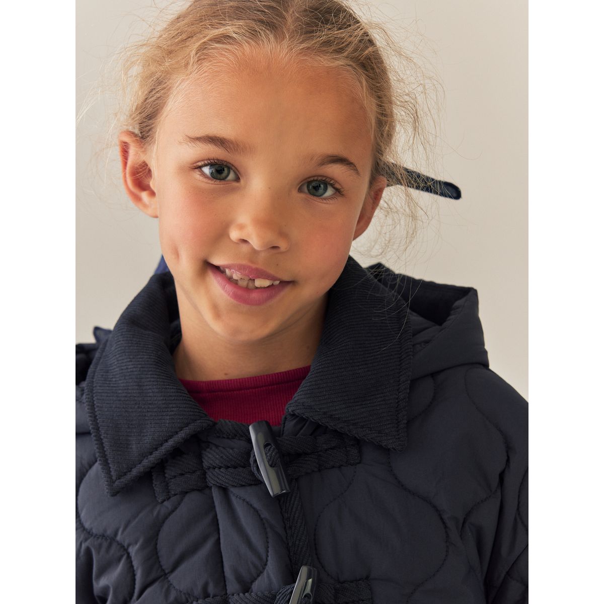 Duffle-coat déperlant à col en velours côtelé bleu marine, NEXT