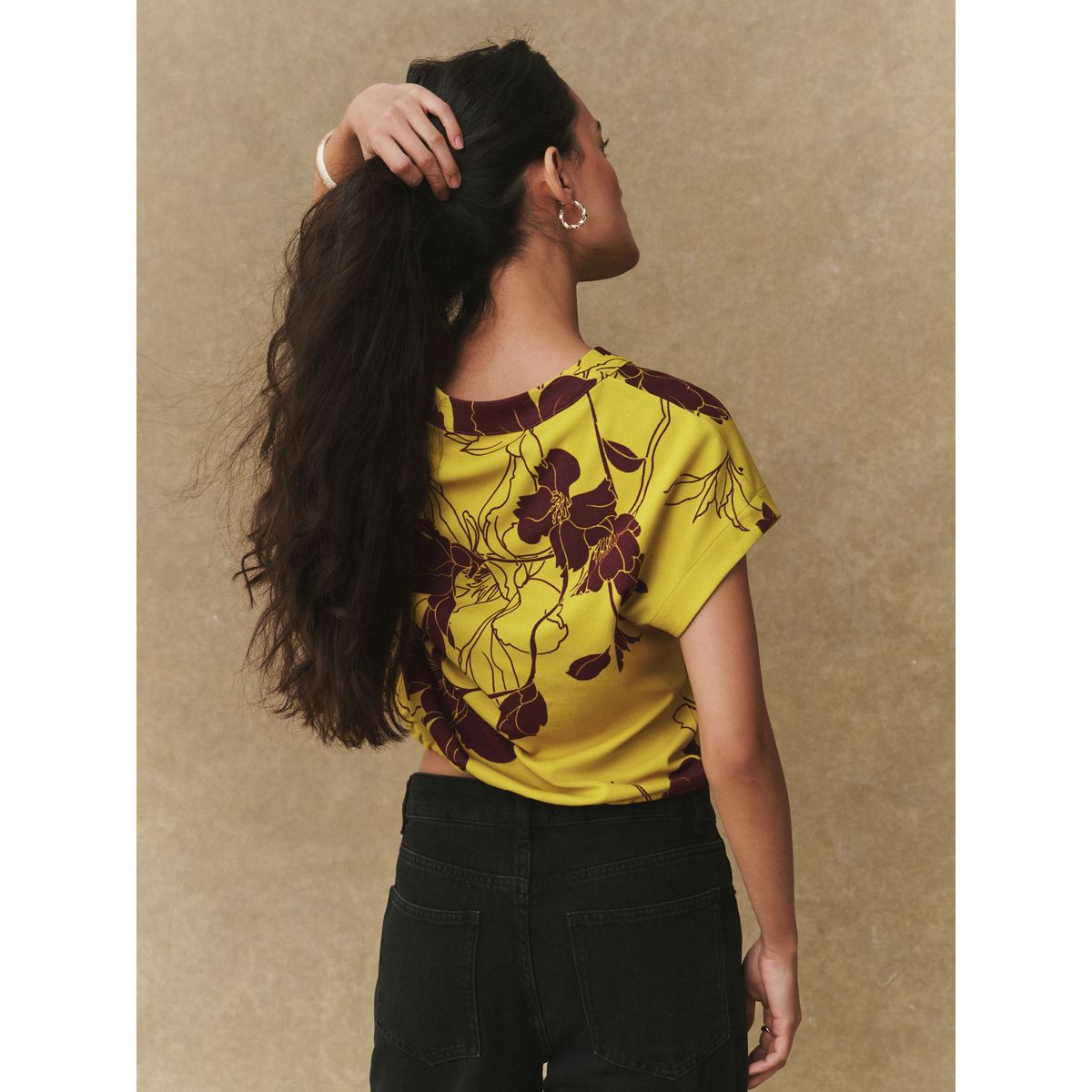 Haut col v à manches courtes et taille nouée imprimé floral vert, NEXT