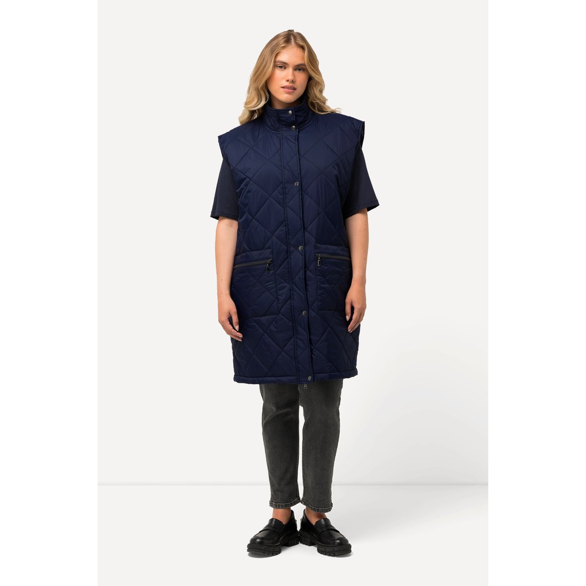 Veste longue matelassée sans manches. Col marine, ULLA POPKEN