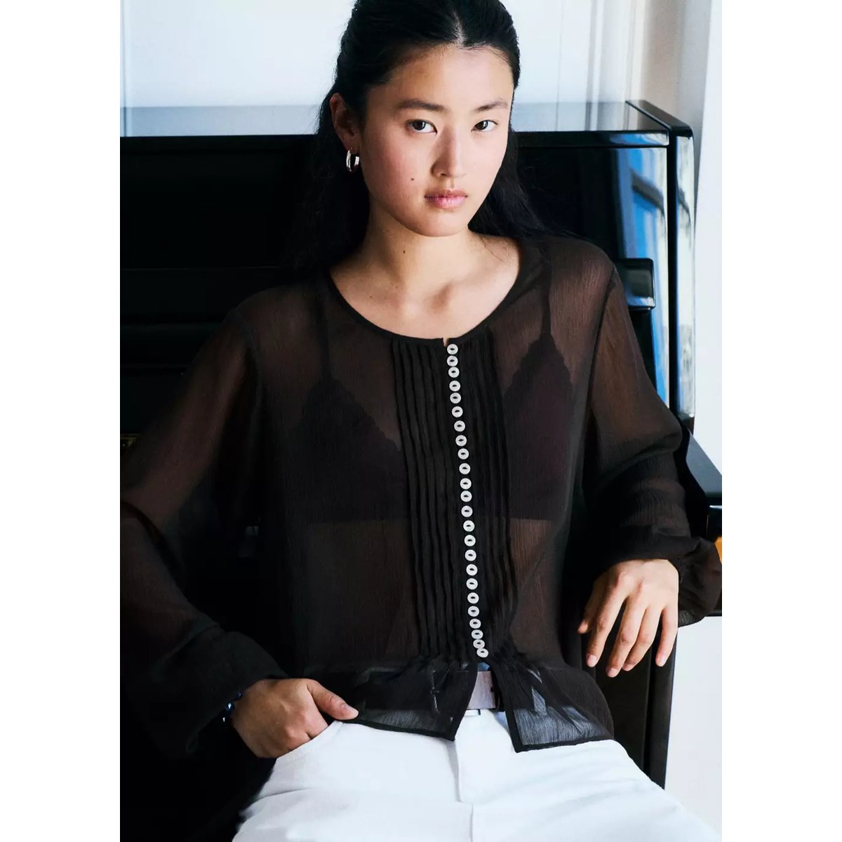 Chemise en mousseline asymétrique marron, MANGO TEEN