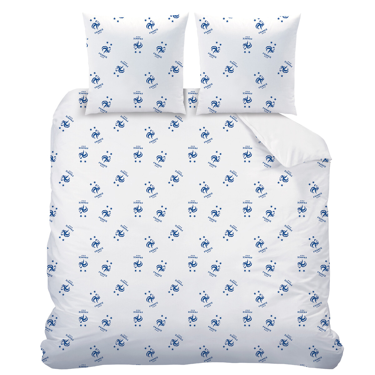 Parure de lit coton, FFF Equipe de France blanc imprimé, FFF