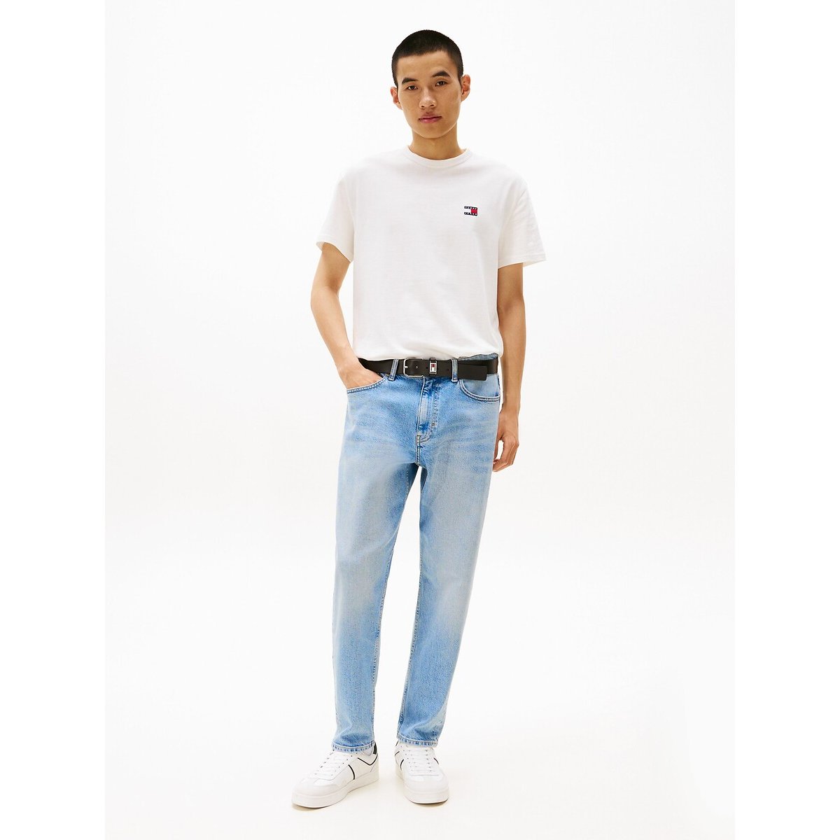 T-shirt girocollo con logo ecru , TOMMY JEANS