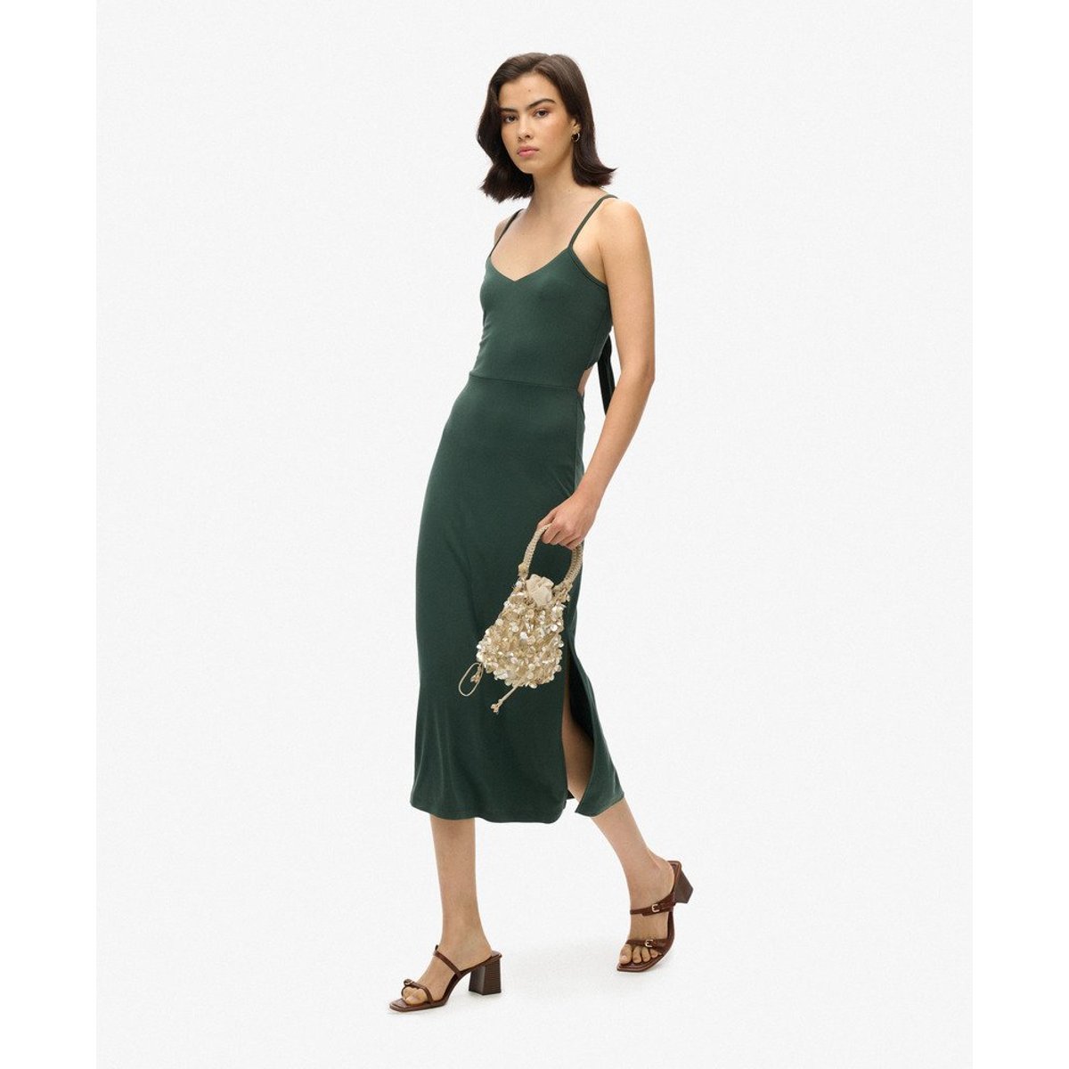 Robe en jersey à dos ouvert vert forêt, SUPERDRY