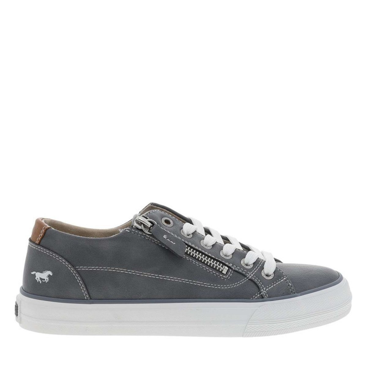 Tennis grises à semelle plate avec des lacets et un zip latéral gris, MUSTANG