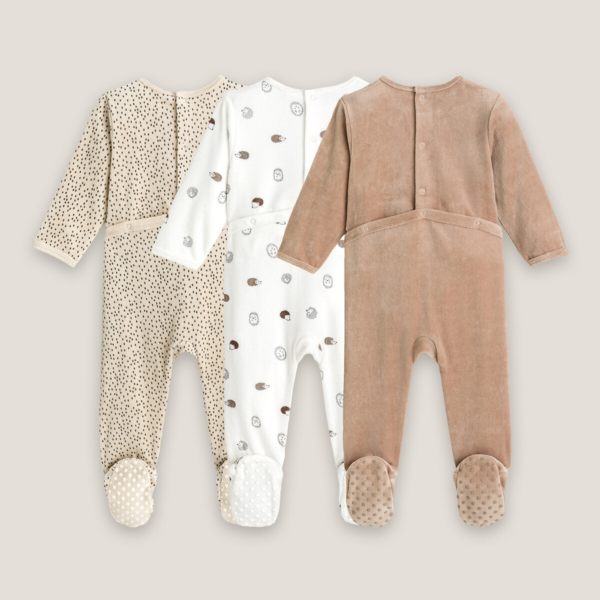 Pack of 3 Pyjamas in Velour beige/brown, LA REDOUTE COLLECTIONS