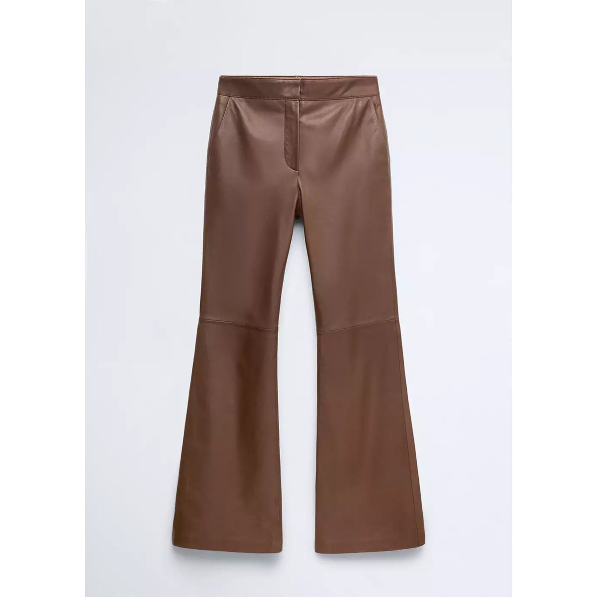 Pantalon flare cuir marron, MANGO