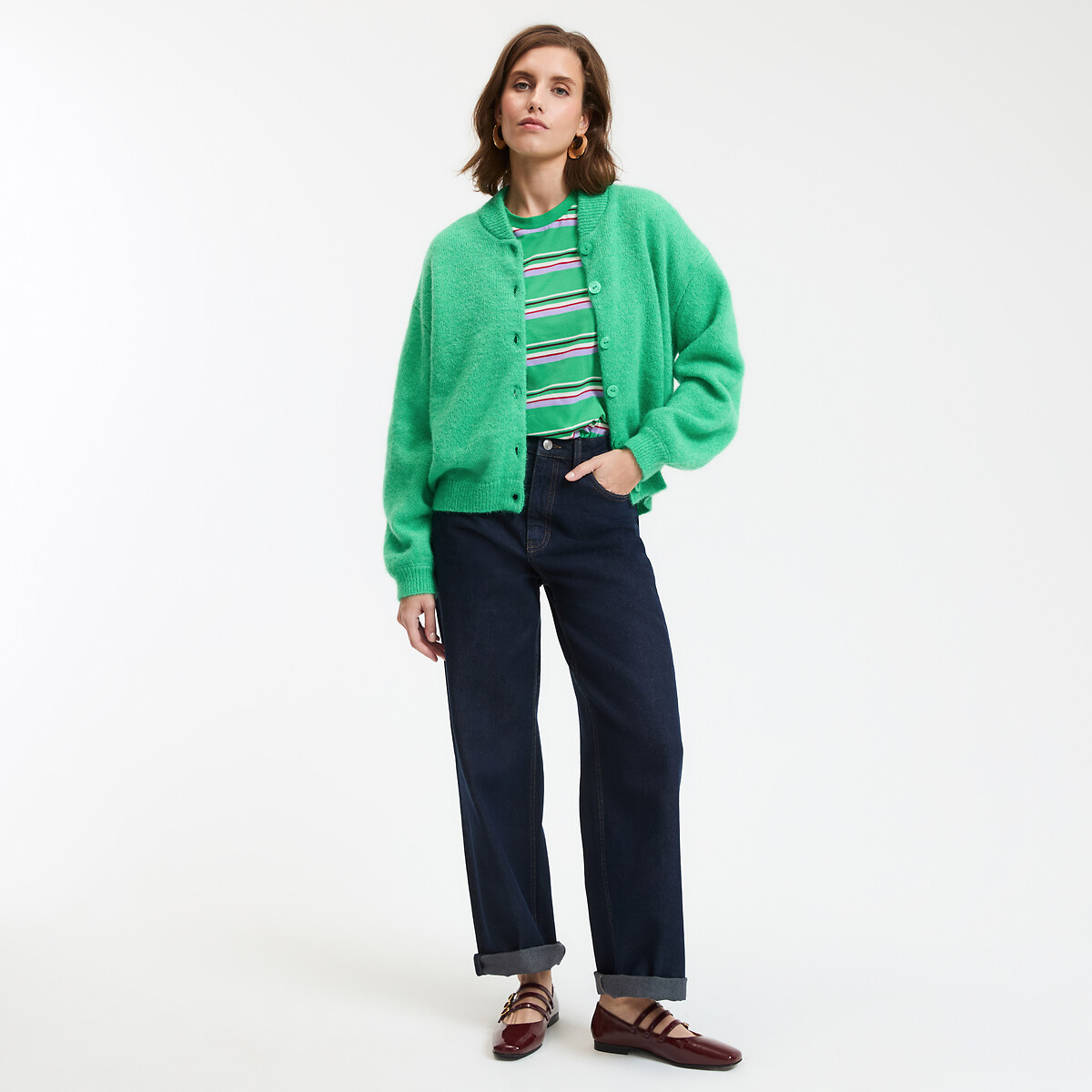 High Neck Cardigan in Chunky Alpaca Blend Knit 90009778, LA REDOUTE COLLECTIONS