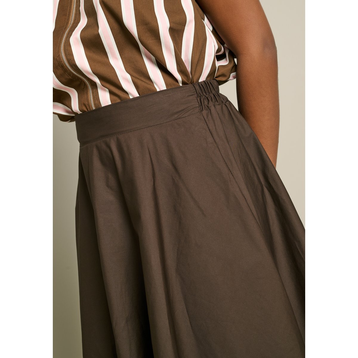 Jupe maxi en popeline brun fonce chocolate, LOLALIZA