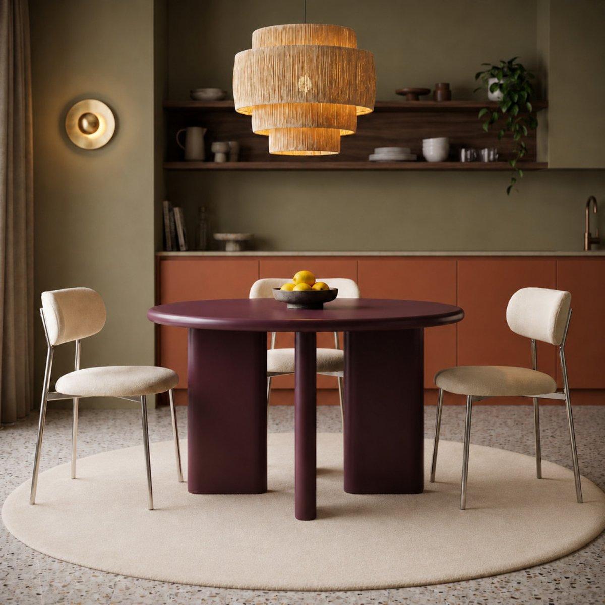 Table à manger ronde 4 personnes en bois - PYRANTH bordeaux, DRAWER