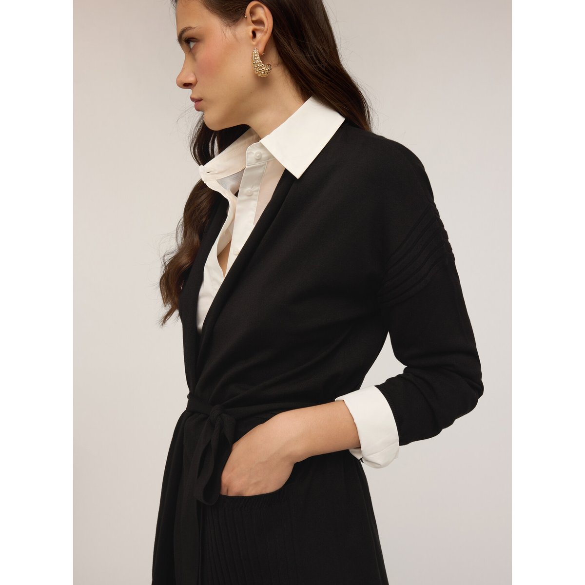 Cardigan long avec ceinture noir, MOTIVI