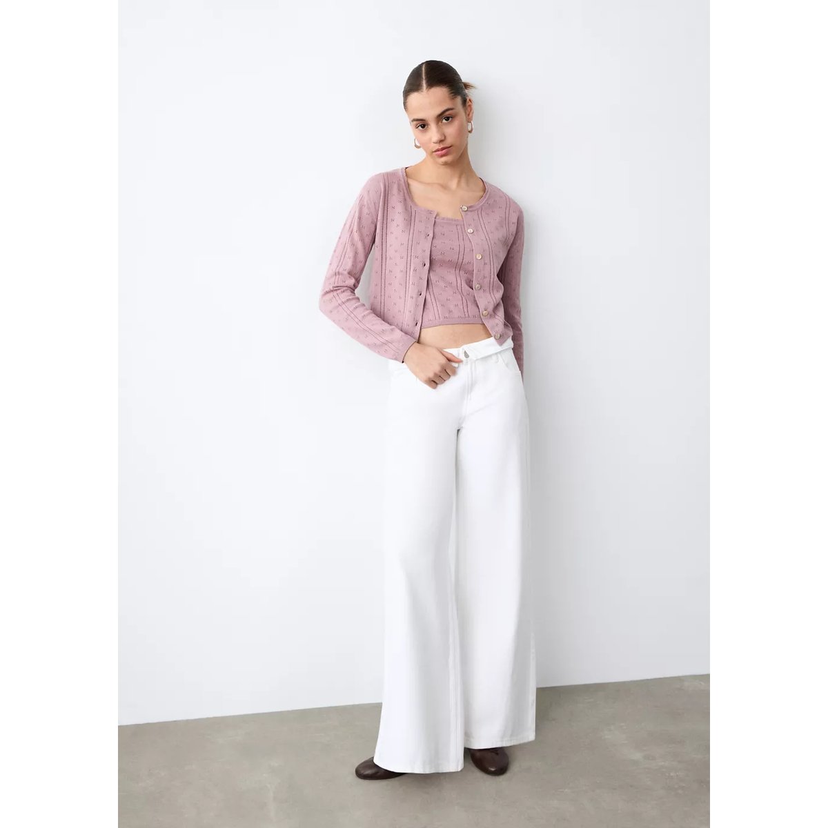Cardigan maille ajourée rose, MANGO TEEN