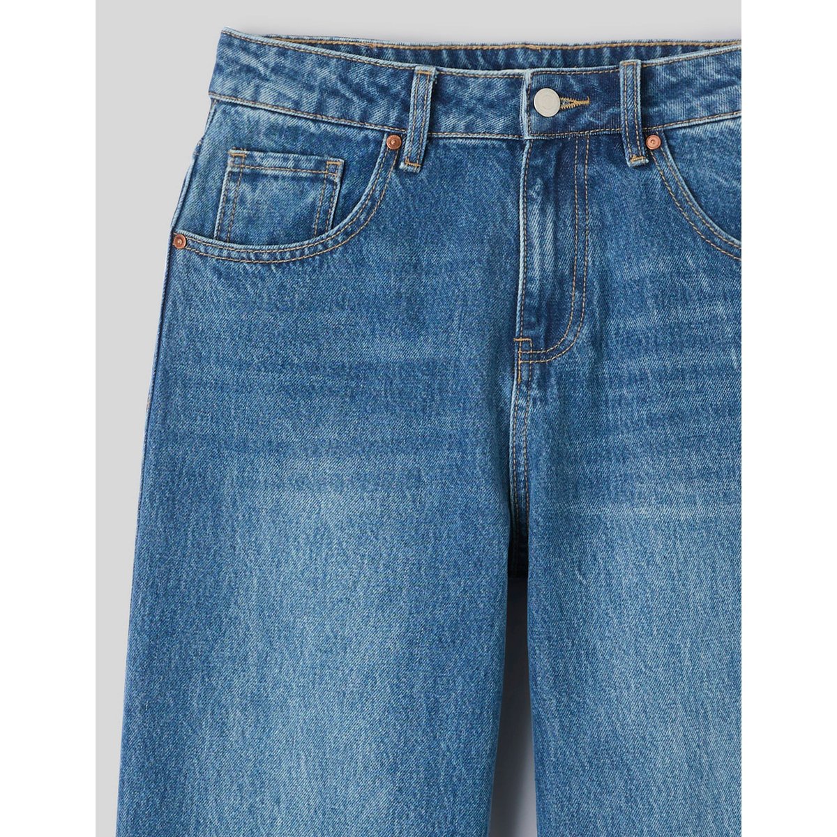 Jean baggy à revers bleu moyen, BZB