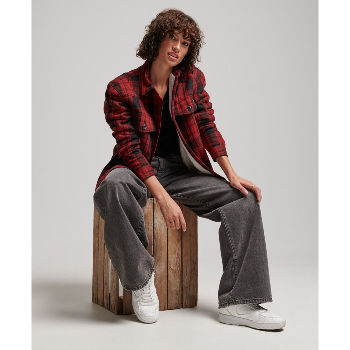 Surchemise en flanelle et peau lainée à carreaux rouge à carreaux, SUPERDRY