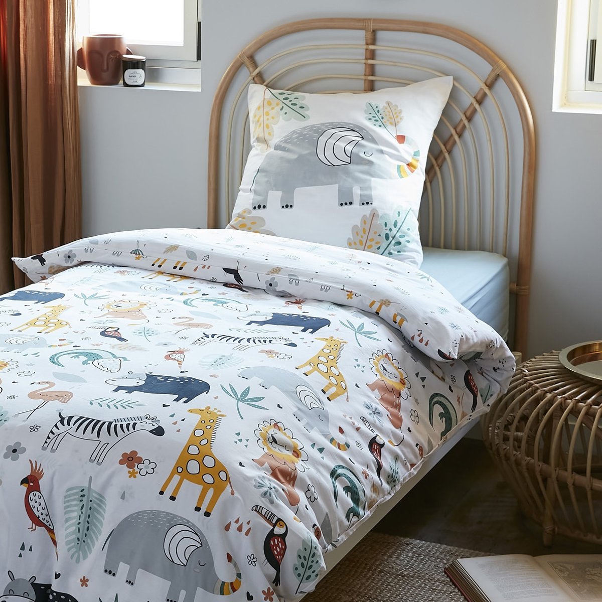 Parure housse de couette Collection Animaux de la savane blanc, EDEN