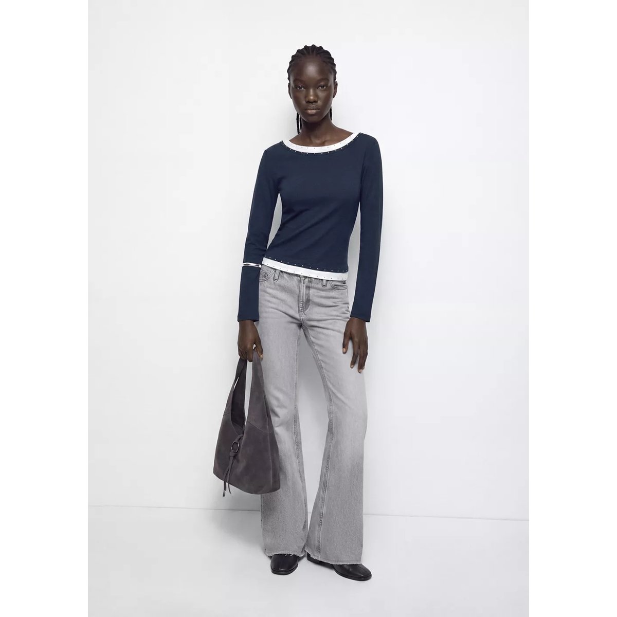 T-shirt en coton effet « double t-shirt » avec strass bleu marine, MANGO TEEN