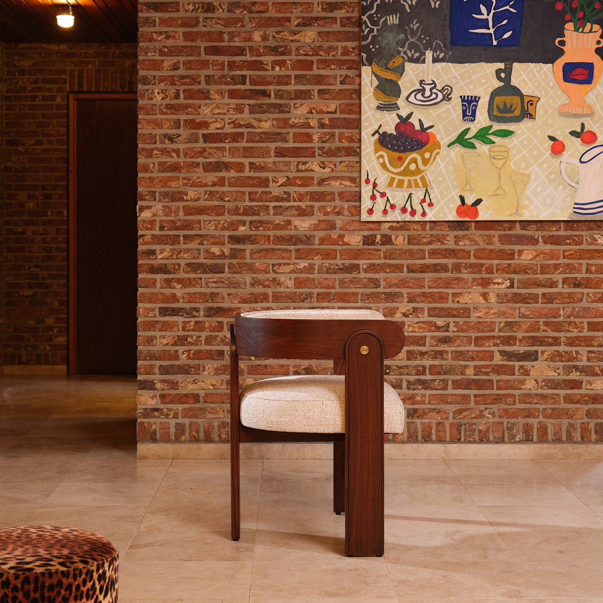 Chaise en mindi massif et tissu texturé ARCHIBALD couleur unique, BERAH GETAH