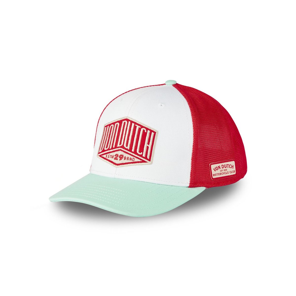 Casquette Trucker S-CURVED blanc/vert pâle/rouge, VON DUTCH