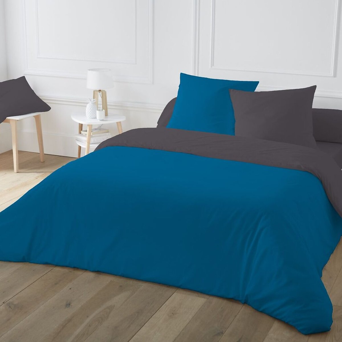 Parure imprimée housse de couette + taie(s) en coton, Fusain bleu, C DESIGN HOME TEXTILE