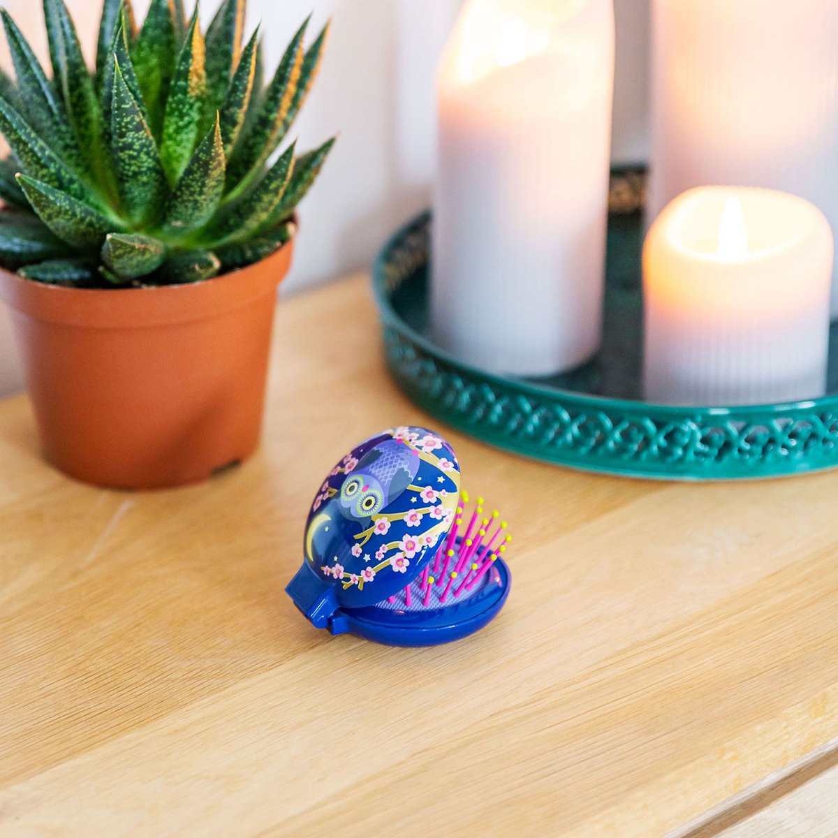 Brosse à cheveux avec miroir  Lady Retro blue owl, PYLONES