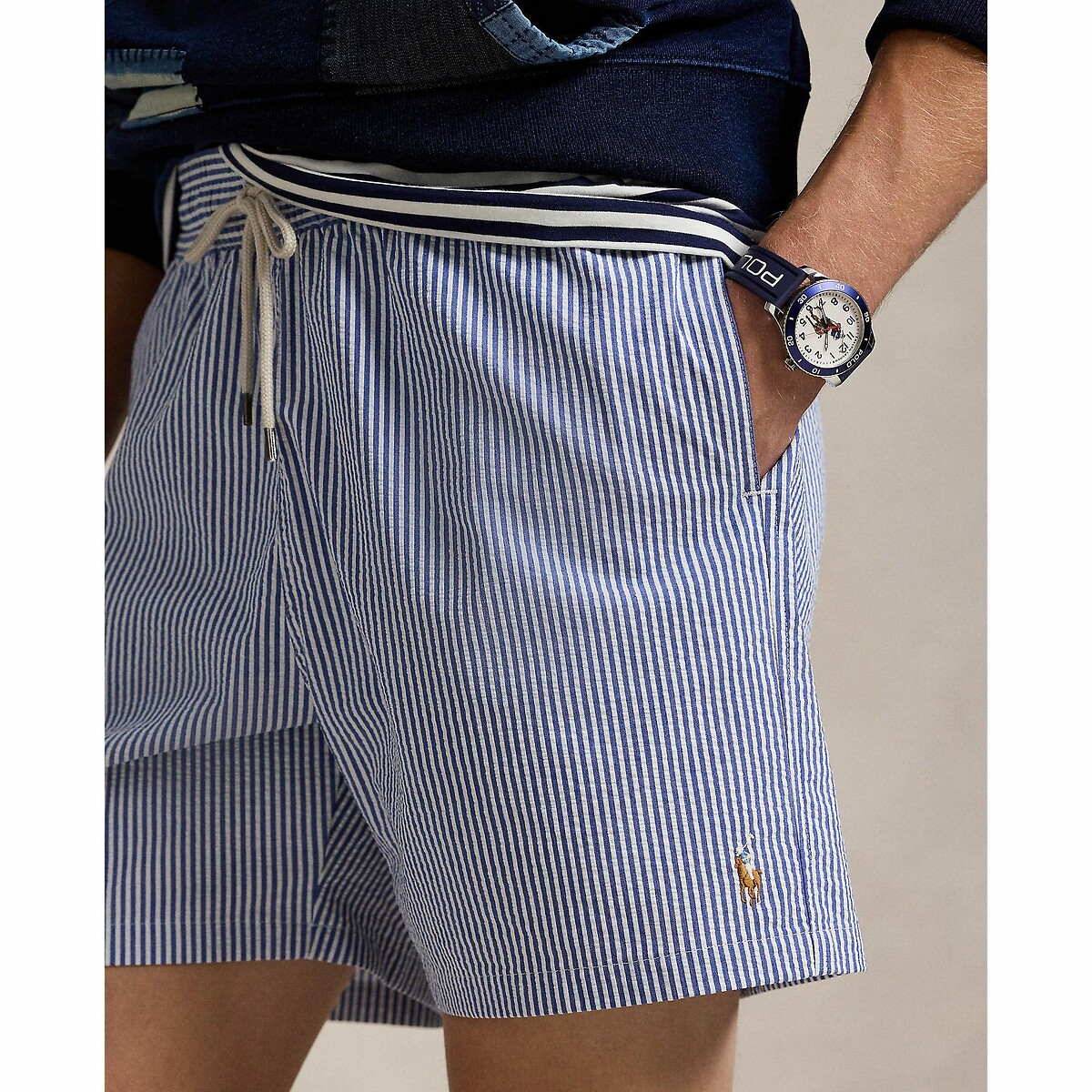 Pantaloncini da bagno Traveler classici 14,6 cm blu/bianco, POLO RALPH LAUREN