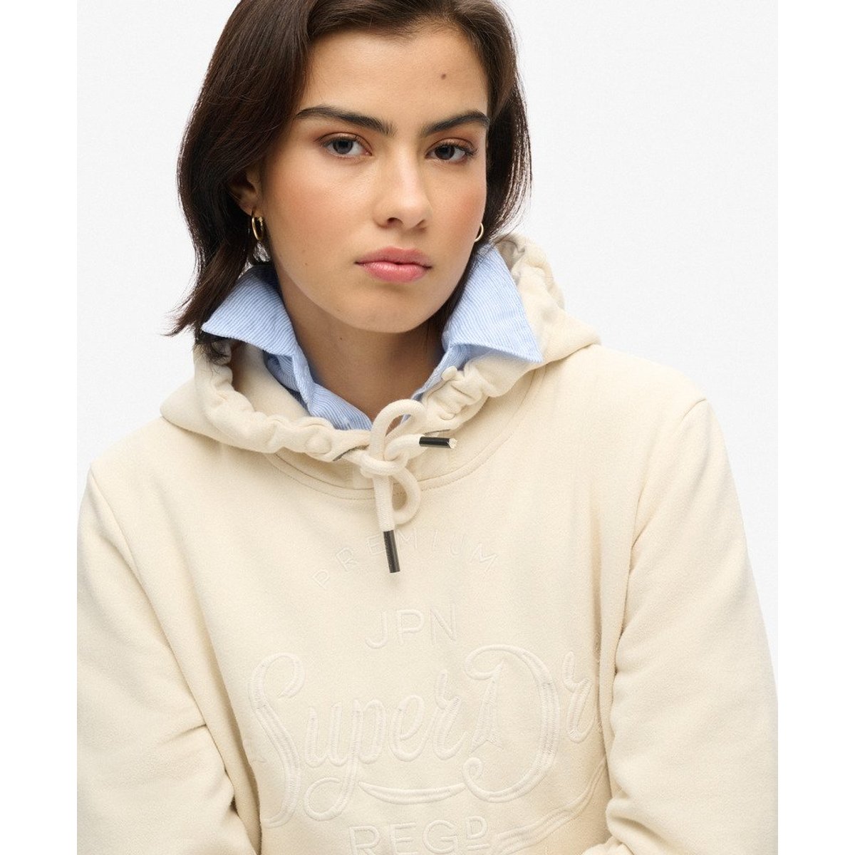 Sweat à capuche Premium Script Entry beige crème tapioca, SUPERDRY