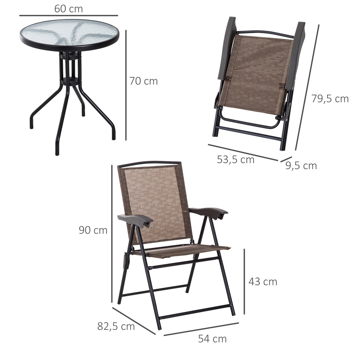 Ensemble de bistrot d'extérieur Métal Marron marron, OUTSUNNY
