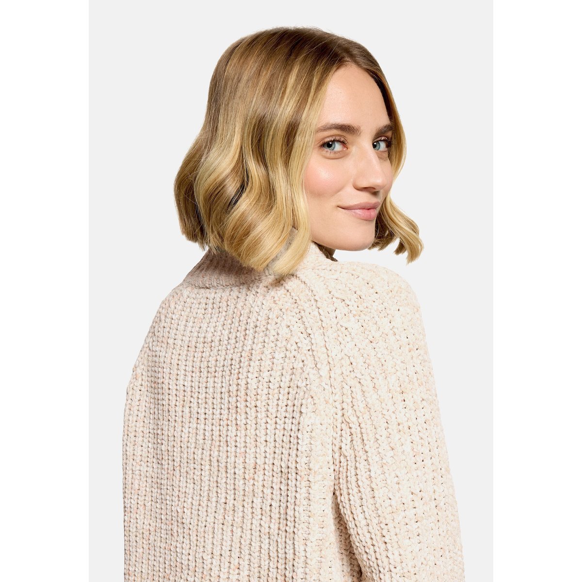 Pull-over en maille à col droit cream/green, CARTOON