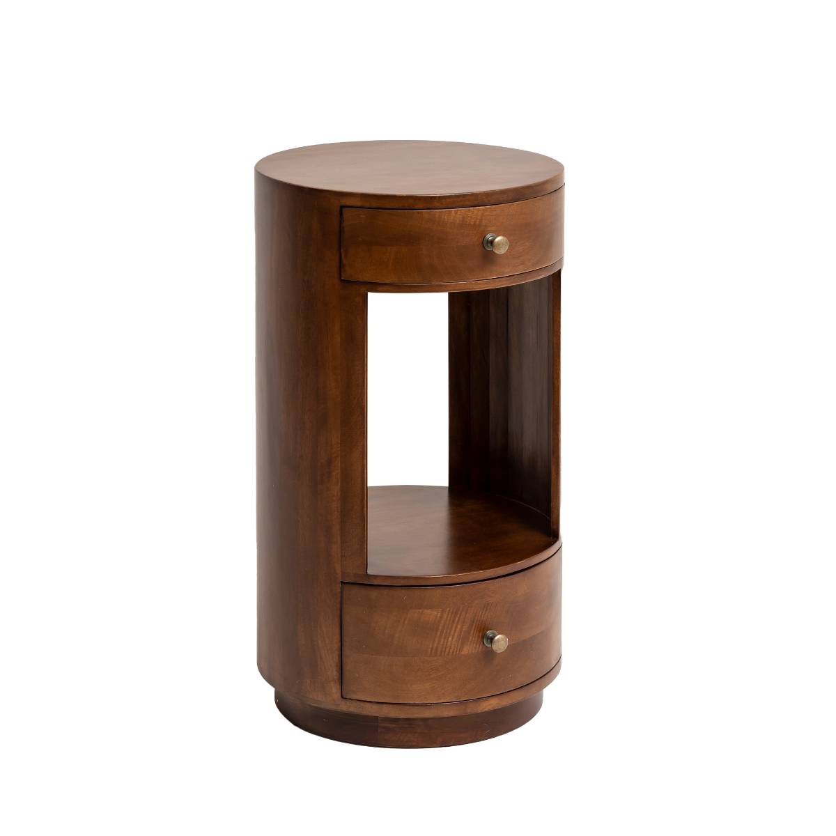 Table de chevet ronde en bois de manguier  OANA bois foncé, MADE IN MEUBLES 