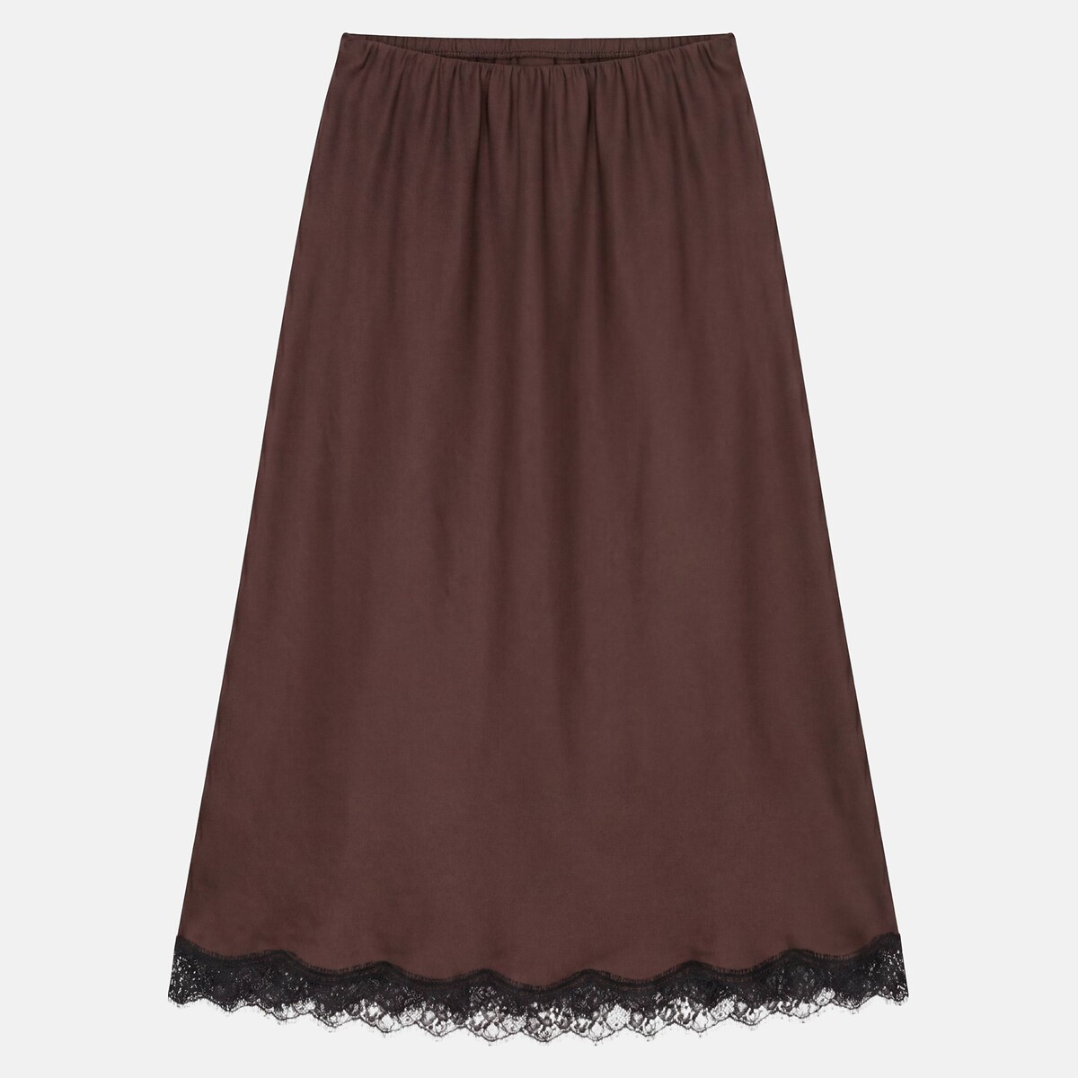 Jupe longue en satin et dentelle à taille élastiquée marron, LA REDOUTE COLLECTIONS