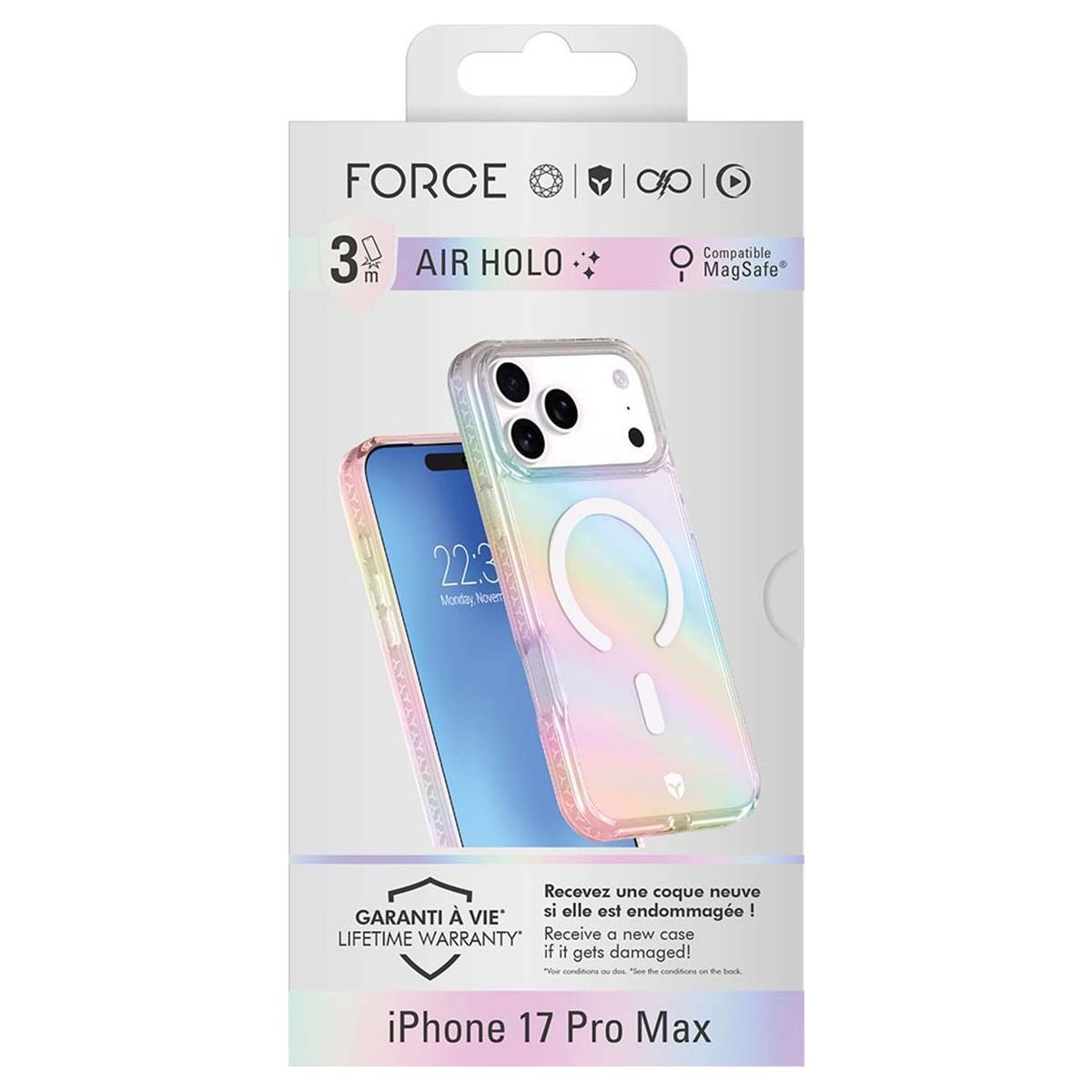 Coque iPhone 18 Pro Max MagSafe Holographique couleur unique, FORCE CASE
