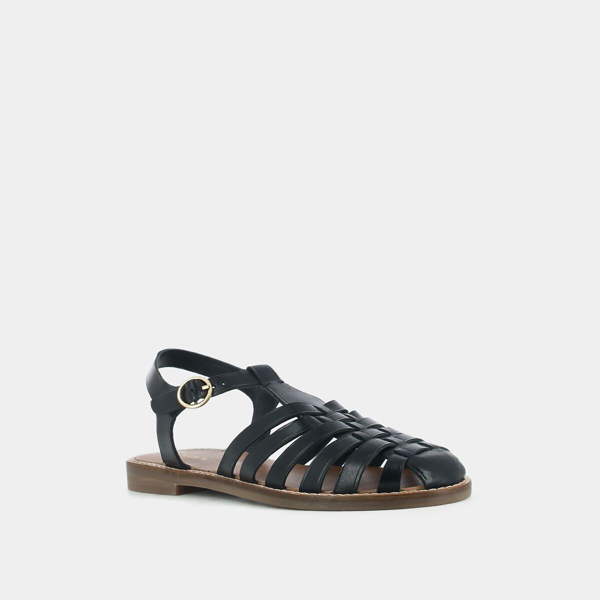 Sandales en cuir fisherman Wolf noir, JONAK